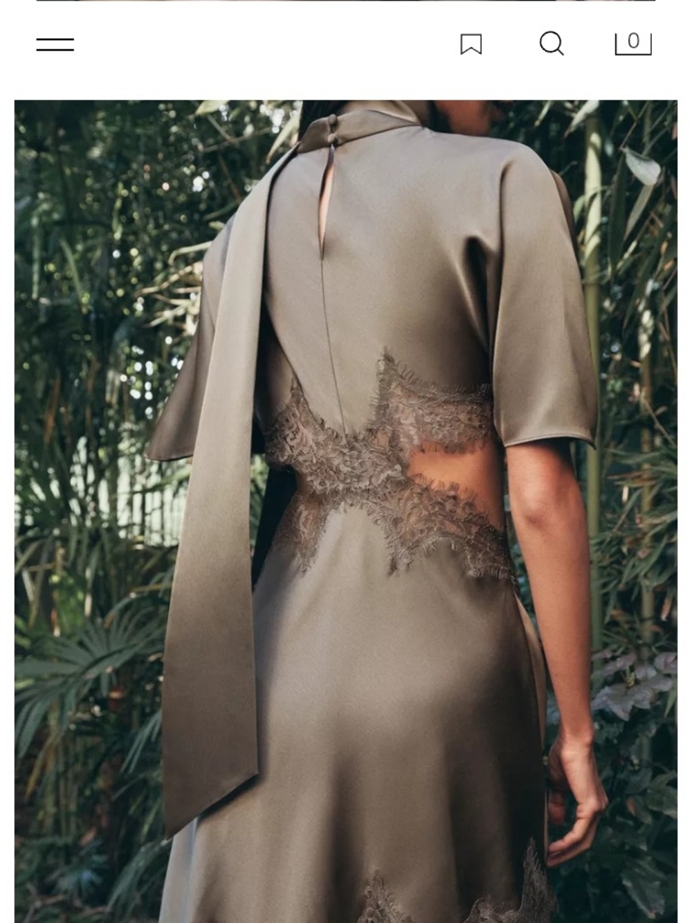 Zara Olive Green Asymmetrical Satin Dress with Lace Trim - Picture 6 of 11